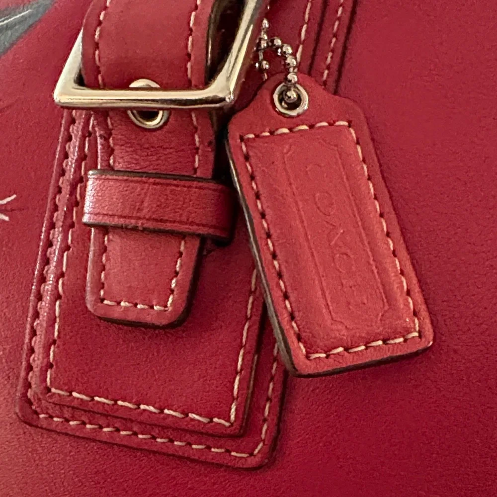 Coach Red Floral Leather Shoulder Bag Customized design by Artist Schatz. - Picture 2 of 9